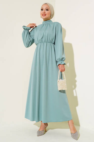 Bel Lastikli Kloş Elbise Mint - Elbise