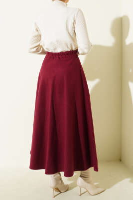 Bel Lastikli Kloş Kaşe Etek Bordo - Etek