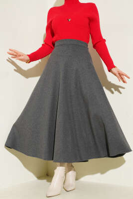 Bel Lastikli Kloş Kaşe Etek Füme - SAS