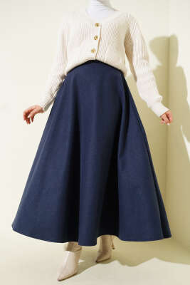 Bel Lastikli Kloş Kaşe Etek Lacivert - SAS