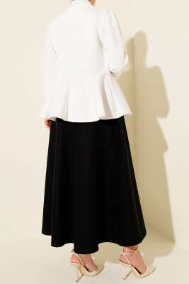 Bel Lastikli Kloş Kaşe Etek Siyah - Etek