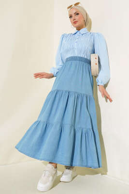 Bel Lastikli Kloş Kot Etek Kot - Uzun Etek