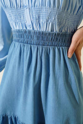 Bel Lastikli Kloş Kot Etek Kot - Uzun Etek