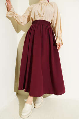 Bel Lastikli Kloş Poplin Etek Bordo - VAV TEKSTİL