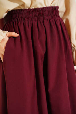 Bel Lastikli Kloş Poplin Etek Bordo - Etek