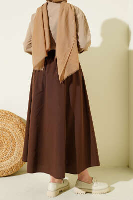 Bel Lastikli Kloş Poplin Etek Kahve - 300-500 TL Ürünler