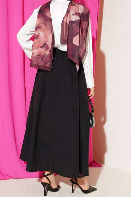 Bel Lastikli Kloş Poplin Etek Siyah - Etek