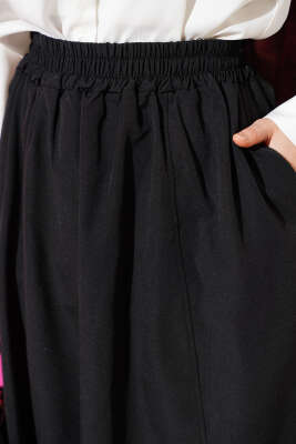 Bel Lastikli Kloş Poplin Etek Siyah - Etek