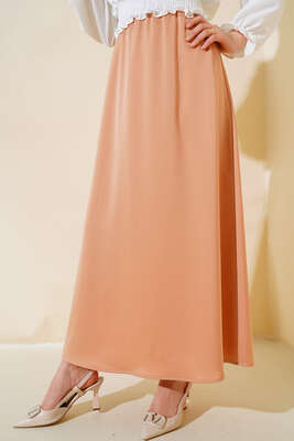 Bel Lastikli Kloş Saten Etek Latte - Yılın Fırsatı