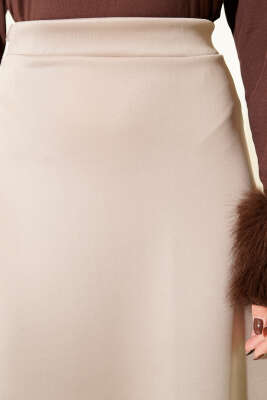 Bel Lastikli Kloş Scuba Etek Bej - Etek