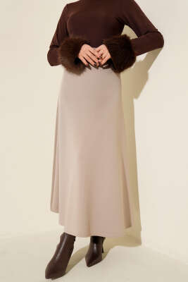 Bel Lastikli Kloş Scuba Etek Bej