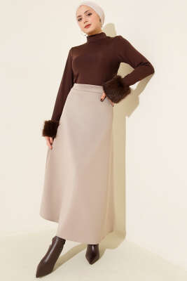 Bel Lastikli Kloş Scuba Etek Bej - Yılın Fırsatı