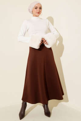 Bel Lastikli Kloş Scuba Etek Kahve - Etek