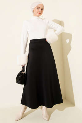 Bel Lastikli Kloş Scuba Etek Siyah - Etek