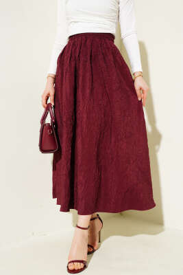 Bel Lastikli Kraş Cepli Etek Bordo 