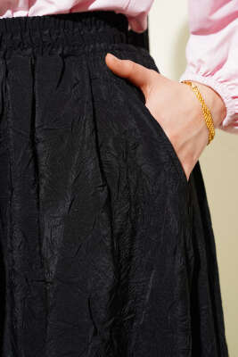 Bel Lastikli Kraş Cepli Etek Siyah - Uzun Etek