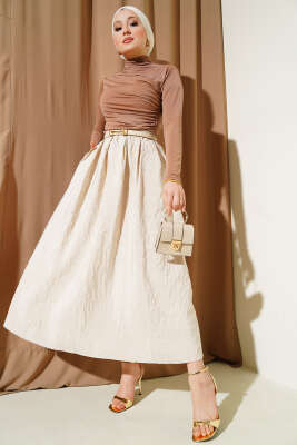 Bel Lastikli Kraş Cepli Etek Taş - Uzun Etek