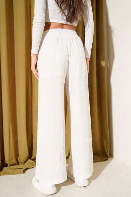 Bel Lastikli Krinkıl Pantolon Ekru - Kadın Giyim Modelleri