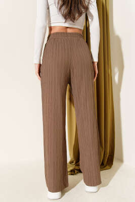 Bel Lastikli Krinkıl Pantolon Kahve - Kadın Giyim Modelleri