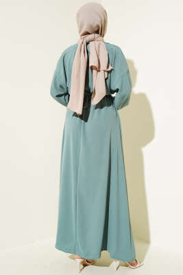 Bel Lastikli Kuşaklı Ayrobin Elbise Çağla Yeşili - Tesettür Elbise
