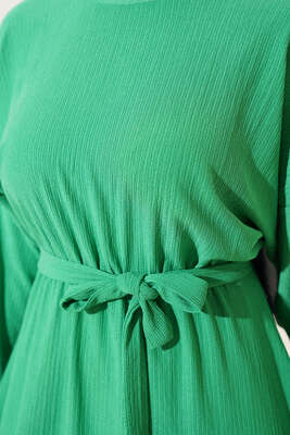 Bel Lastikli Kuşaklı Bürümcük Elbise Benetton - Thumbnail