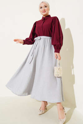 Bel Lastikli Kuşaklı Etek Gri - Uzun Etek