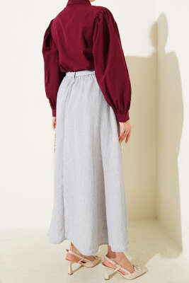 Bel Lastikli Kuşaklı Etek Gri - Uzun Etek