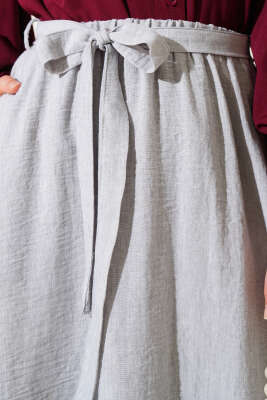 Bel Lastikli Kuşaklı Etek Gri - Uzun Etek