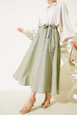 Bel Lastikli Kuşaklı Etek Haki - LEVURE