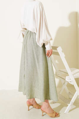 Bel Lastikli Kuşaklı Etek Haki - Uzun Etek