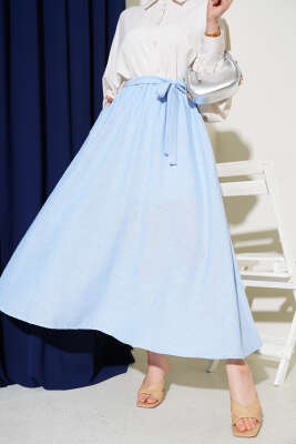 Bel Lastikli Kuşaklı Etek Mavi 