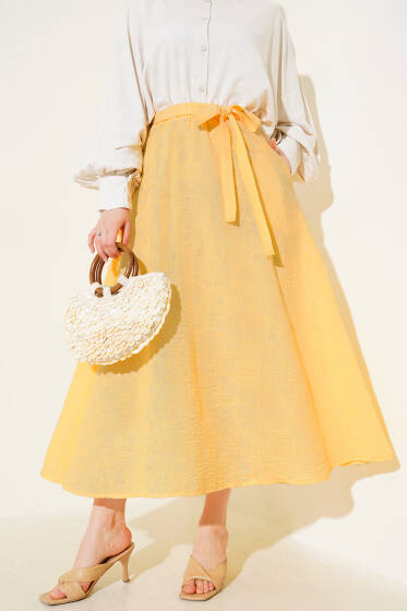 Bel Lastikli Kuşaklı Etek Oranj - Etek