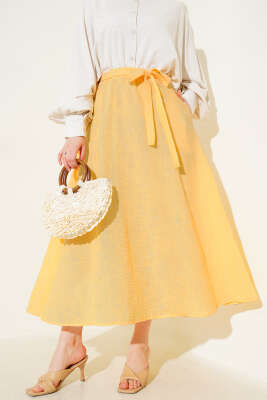 Bel Lastikli Kuşaklı Etek Oranj 