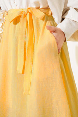 Bel Lastikli Kuşaklı Etek Oranj - Uzun Etek