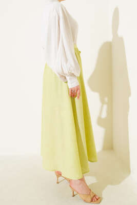 Bel Lastikli Kuşaklı Etek Yeşil - Uzun Etek