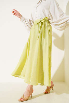 Bel Lastikli Kuşaklı Etek Yeşil 