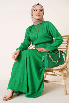 Bel Lastikli Kuşaklı Piliseli Elbise Benetton