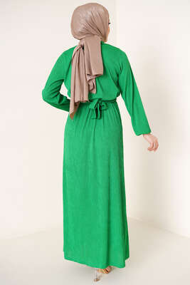 Bel Lastikli Kuşaklı Piliseli Elbise Benetton - Tesettür Elbise