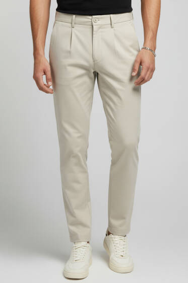 Bel Lastikli Likralı Erkek Pantolon Bej - Erkek Pantolon