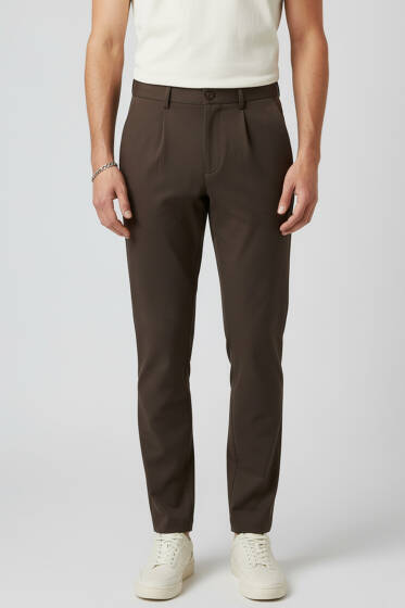 Bel Lastikli Likralı Erkek Pantolon Kahve - Erkek Pantolon