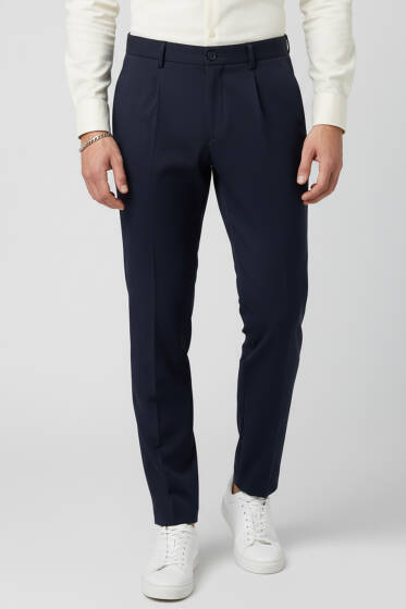 Bel Lastikli Likralı Erkek Pantolon Lacivert - Erkek Pantolon