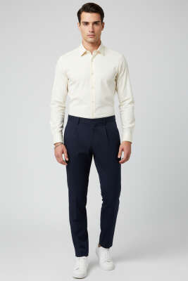 Bel Lastikli Likralı Erkek Pantolon Lacivert - Erkek Pantolon