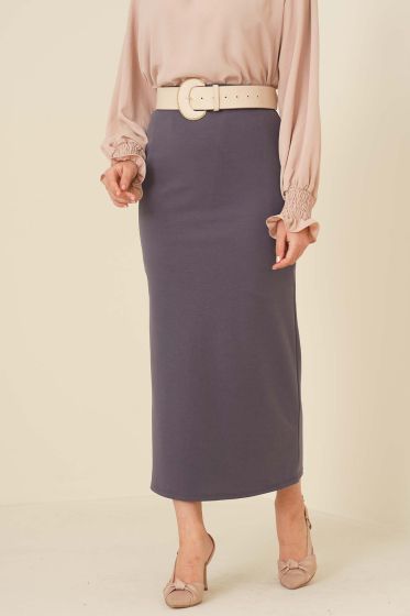 Bel Lastikli Likralı Füme Kalem Etek - Uzun Etek