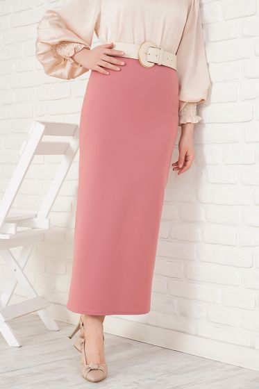 Bel Lastikli Likralı Gül Kurusu Kalem Etek - Pantolon