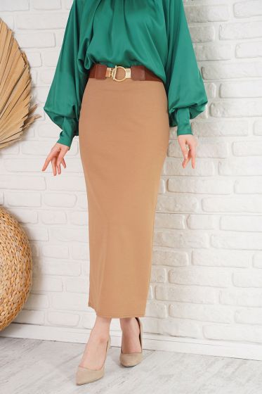 Bel Lastikli Likralı Latte Kalem Etek - Kalem Etek