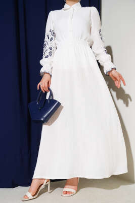 Bel Lastikli Müslin Etek Beyaz 