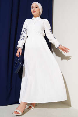 Bel Lastikli Müslin Etek Beyaz - Uzun Etek