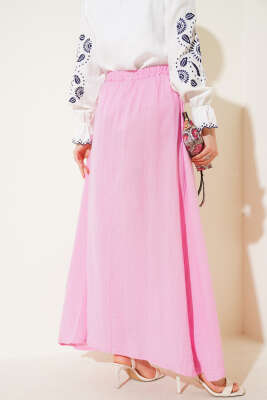 Bel Lastikli Müslin Etek Pembe - 300-500 TL Ürünler