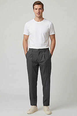 Bel Lastikli Önü Pileli Erkek Pantolon Antrasit - Erkek Pantolon