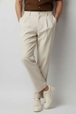 Bel Lastikli Önü Pileli Erkek Pantolon Bej - GAVAZZİ